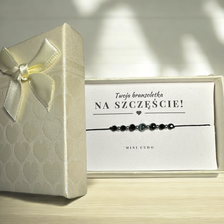 Bransoletka na SZCZĘŚCIE ze spinelem, czarnym turmalinem i hematytem I czarny sznurek
