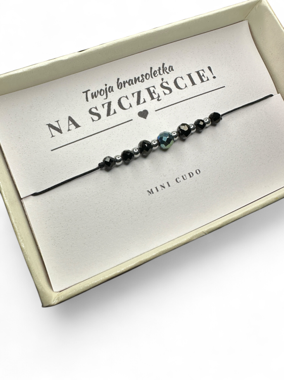 Bransoletka na SZCZĘŚCIE ze spinelem, czarnym turmalinem i hematytem I czarny sznurek
