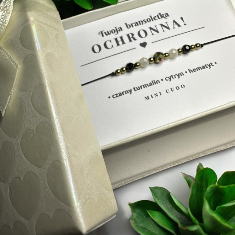Bransoletka OCHRONNA z czarnym turmalinem, cytrynem i hematytem II czarny sznurek