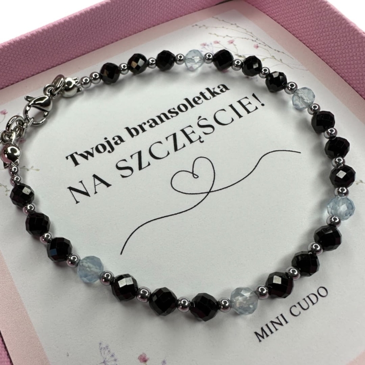 Bransoletka z kamieni naturalnych: spinel, akwamaryn, hematyt NA SZCZĘŚCIE
