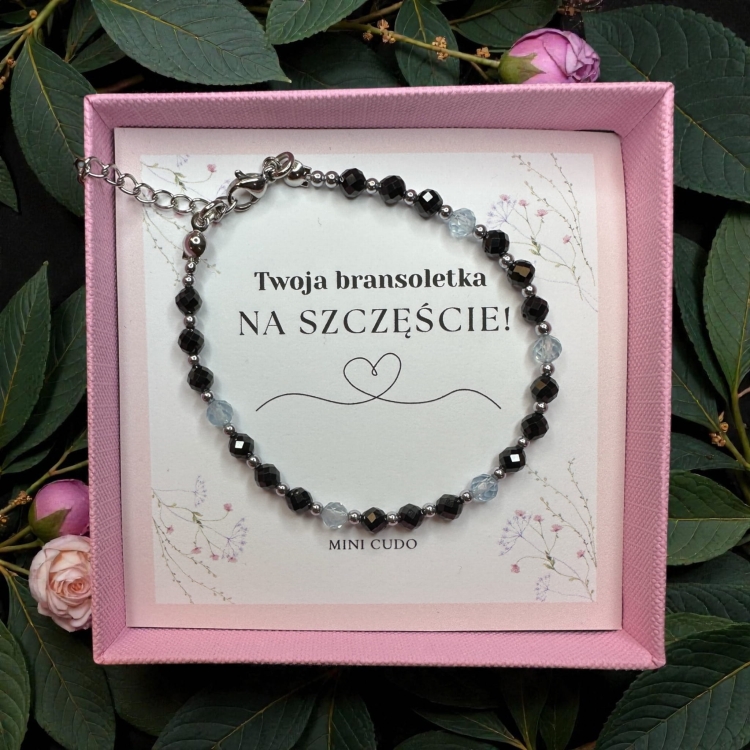 Bransoletka z kamieni naturalnych: spinel, akwamaryn, hematyt NA SZCZĘŚCIE