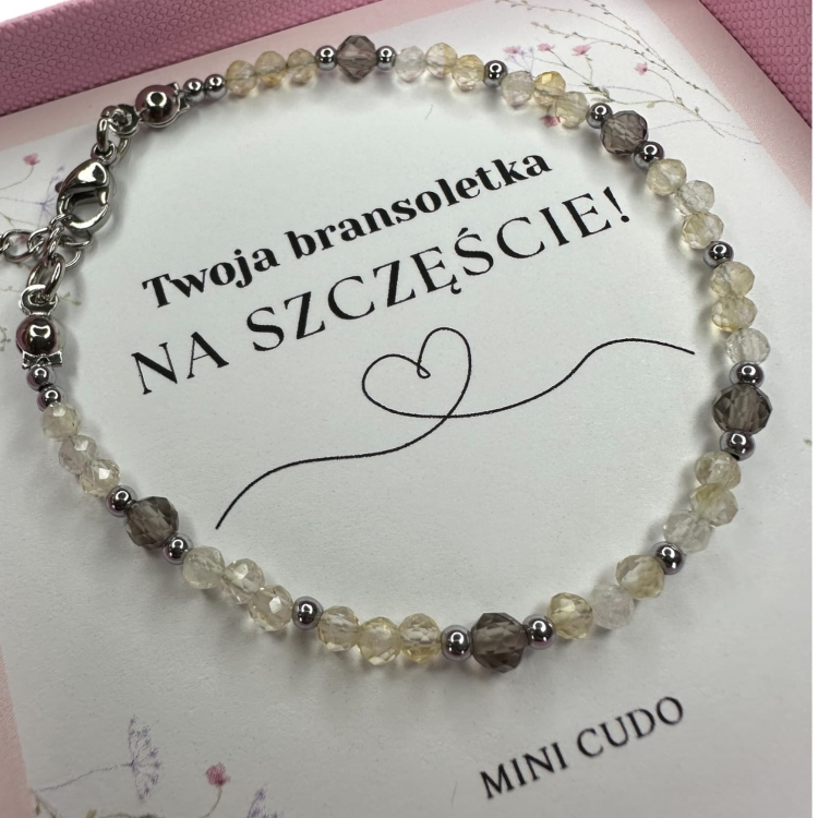 Bransoletka z kamieni naturalnych: cytryn, kwarc dymny, hematyt NA SZCZĘŚCIE