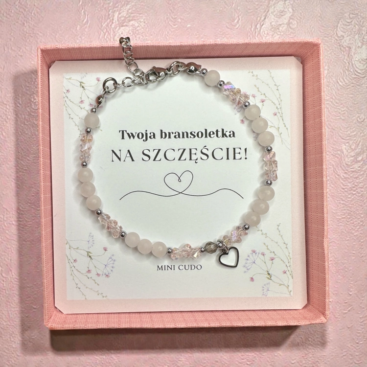 Bransoletka z kamieni naturalnych i kryształków: kwarc różowy i kwarc dymny